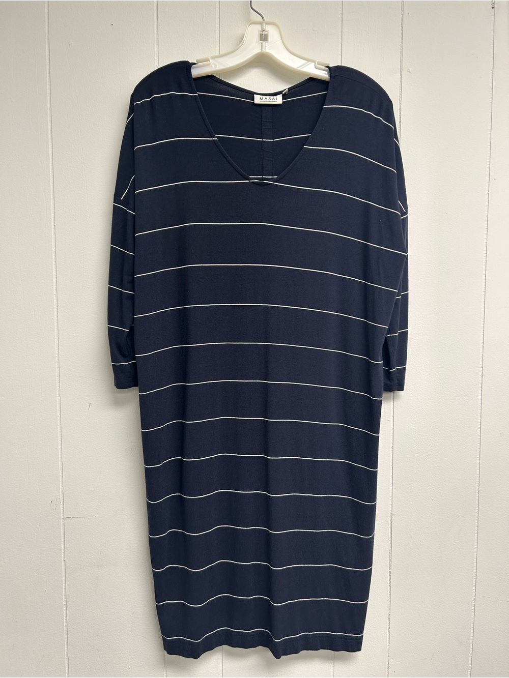 Masai Navy Stripe V-Neck Midi Dress